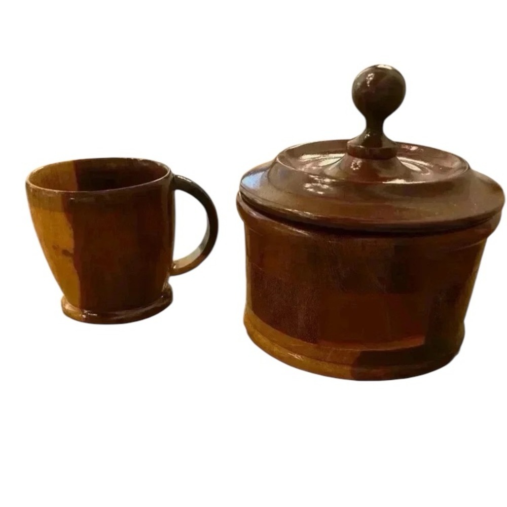 Wooden Trinket Jar & Cup Set in excellent condition
